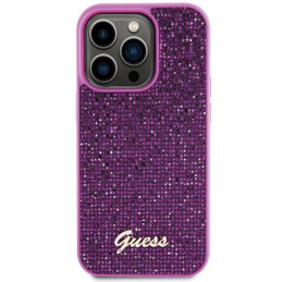 Guess Disco Metal Script dėklas iPhone 15 Pro - rožinis
