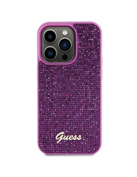 Guess Disco Metal Script dėklas iPhone 15 Pro - rožinis Guess Disco Metal Script dėklas iPhone 15 Pro - rožinis