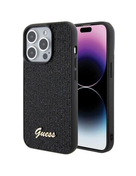 Guess Disco Metal Script dėklas, skirtas iPhone 15 Pro - juodas Guess Disco Metal Script dėklas, skirtas iPhone 15 Pro - juodas