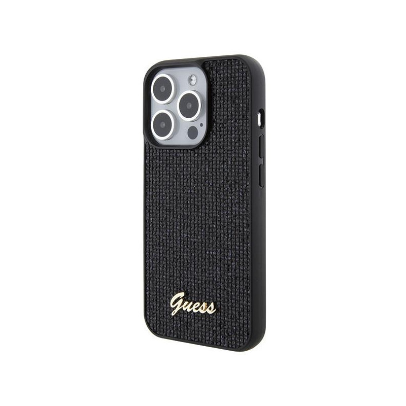 Guess Disco Metal Script dėklas, skirtas iPhone 15 Pro - juodas