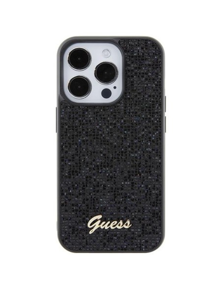 Guess Disco Metal Script dėklas, skirtas iPhone 15 Pro - juodas Guess Disco Metal Script dėklas, skirtas iPhone 15 Pro - juodas
