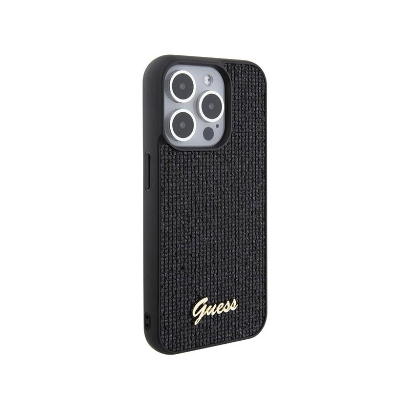 Guess Disco Metal Script dėklas, skirtas iPhone 15 Pro - juodas