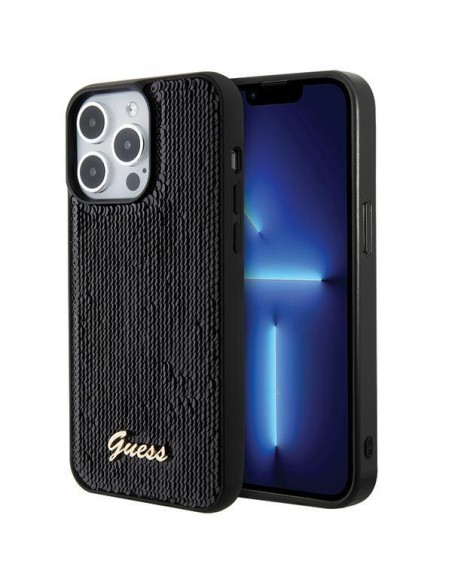 Guess Sequin Script Metalinis dėklas iPhone 15 Pro - juodas Guess Sequin Script Metalinis dėklas iPhone 15 Pro - juodas