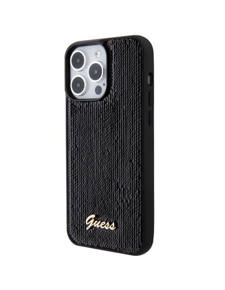 Guess Sequin Script Metalinis dėklas iPhone 15 Pro - juodas Guess Sequin Script Metalinis dėklas iPhone 15 Pro - juodas