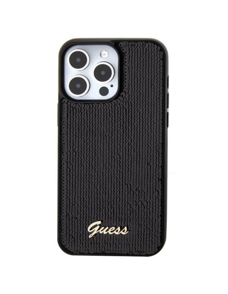 Guess Sequin Script Metalinis dėklas iPhone 15 Pro - juodas Guess Sequin Script Metalinis dėklas iPhone 15 Pro - juodas