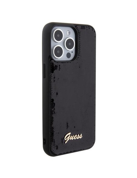 Guess Sequin Script Metalinis dėklas iPhone 15 Pro - juodas Guess Sequin Script Metalinis dėklas iPhone 15 Pro - juodas