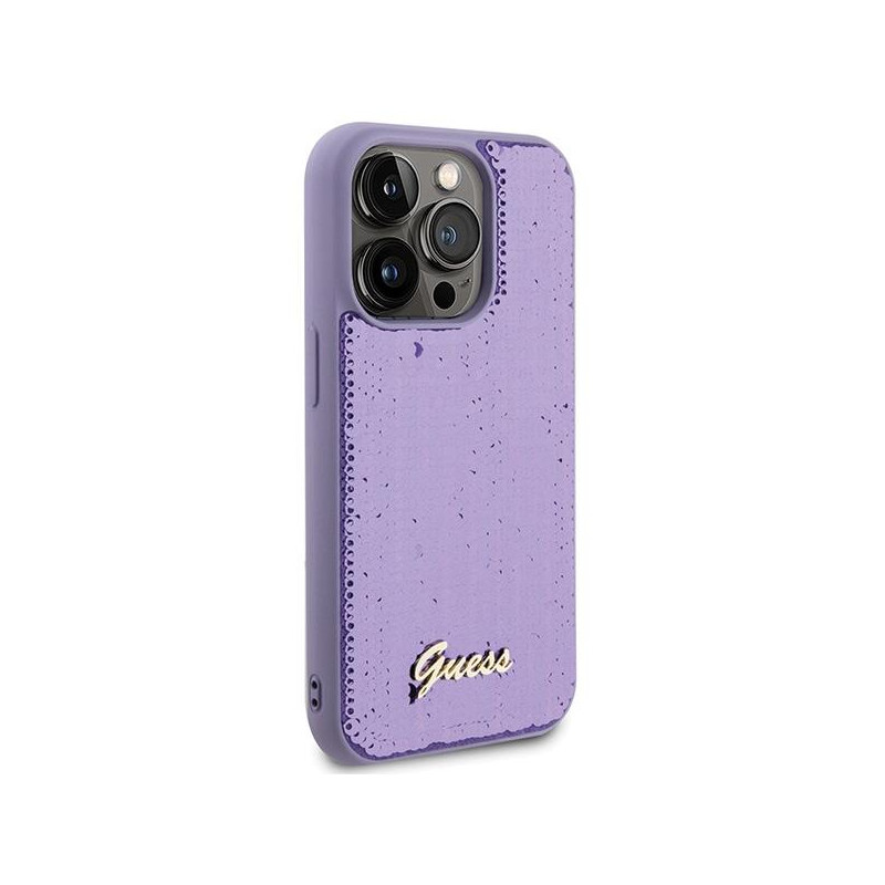Guess Sequin Script Metalinis dėklas iPhone 15 Pro - violetinis