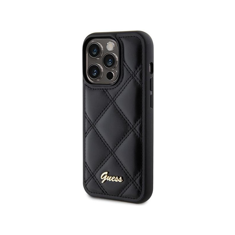 Guess Quilted Metal Logo dėklas, skirtas iPhone 15 Pro - juodas