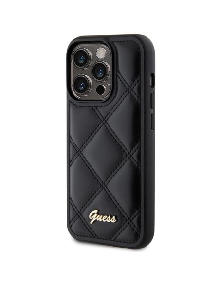 Guess Quilted Metal Logo dėklas, skirtas iPhone 15 Pro - juodas Guess Quilted Metal Logo dėklas, skirtas iPhone 15 Pro - juodas