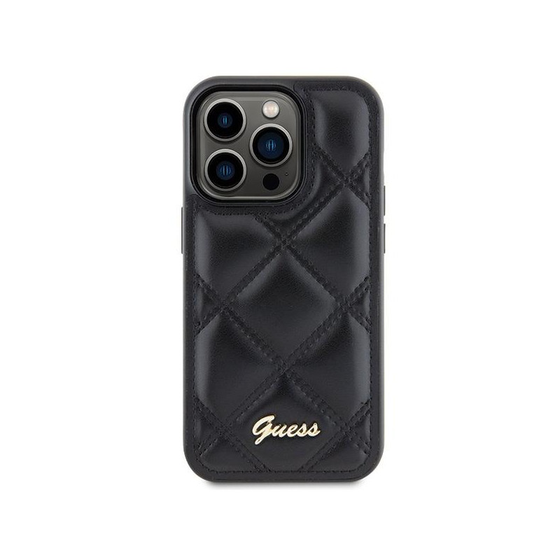 Guess Quilted Metal Logo dėklas, skirtas iPhone 15 Pro - juodas