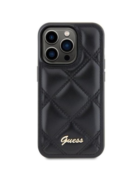 Guess Quilted Metal Logo dėklas, skirtas iPhone 15 Pro - juodas Guess Quilted Metal Logo dėklas, skirtas iPhone 15 Pro - juodas