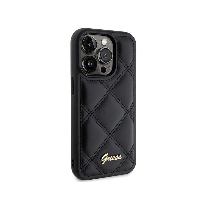 Guess Quilted Metal Logo dėklas, skirtas iPhone 15 Pro - juodas