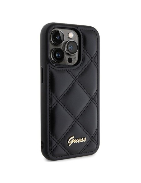Guess Quilted Metal Logo dėklas, skirtas iPhone 15 Pro - juodas Guess Quilted Metal Logo dėklas, skirtas iPhone 15 Pro - juodas
