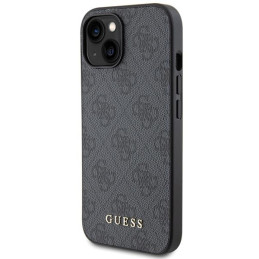Guess 4G Metal Gold Logo dėklas, skirtas iPhone 15 Plus - pilkas