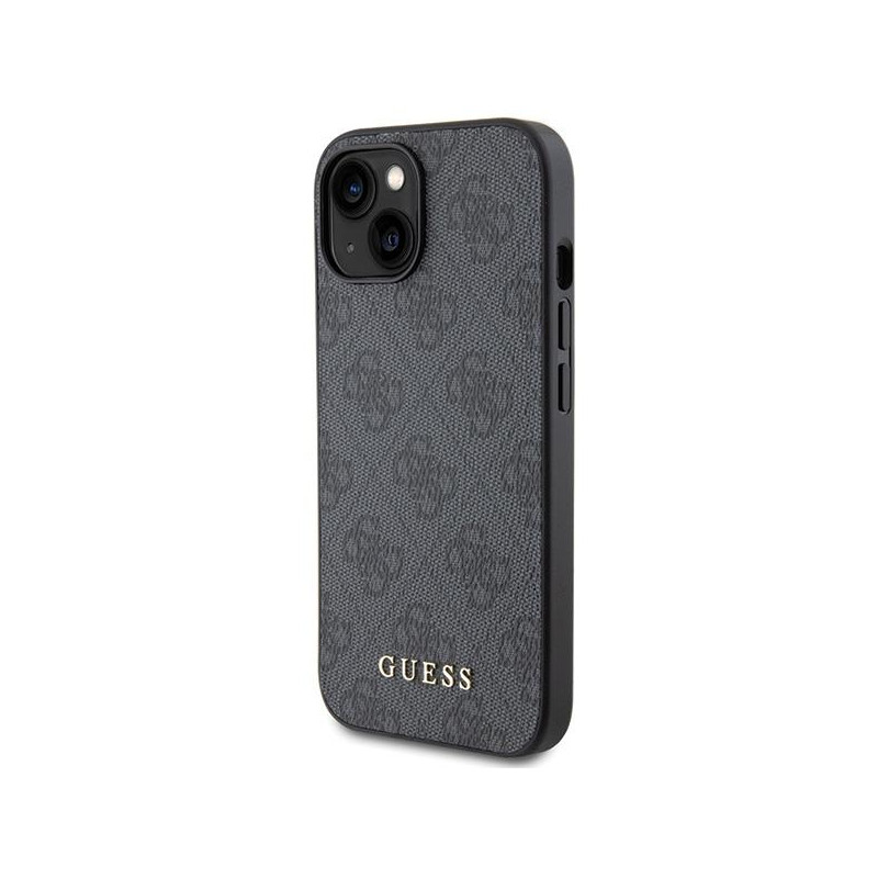 Guess 4G Metal Gold Logo dėklas, skirtas iPhone 15 Plus - pilkas