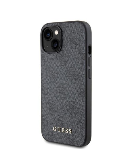 Guess 4G Metal Gold Logo dėklas, skirtas iPhone 15 Plus - pilkas Guess 4G Metal Gold Logo dėklas, skirtas iPhone 15 Plus - pilkas