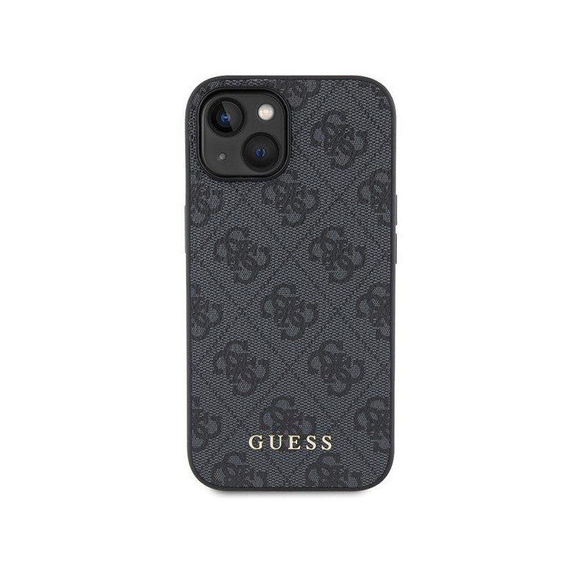 Guess 4G Metal Gold Logo dėklas, skirtas iPhone 15 Plus - pilkas
