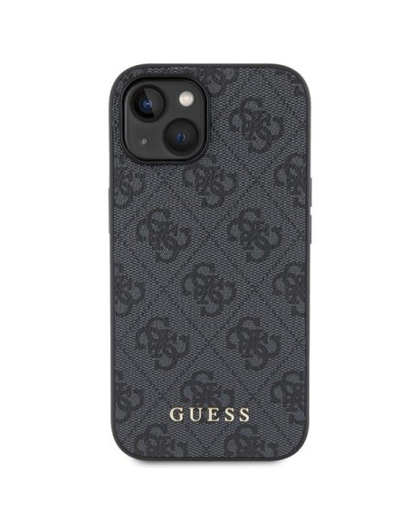 Guess 4G Metal Gold Logo dėklas, skirtas iPhone 15 Plus - pilkas Guess 4G Metal Gold Logo dėklas, skirtas iPhone 15 Plus - pilkas