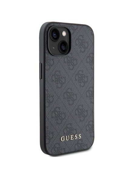 Guess 4G Metal Gold Logo dėklas, skirtas iPhone 15 Plus - pilkas Guess 4G Metal Gold Logo dėklas, skirtas iPhone 15 Plus - pilkas