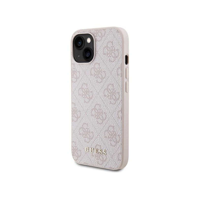 Guess 4G Metal Gold Logo dėklas iPhone 15 Plus - rožinis