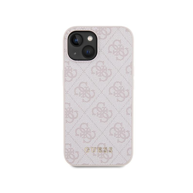 Guess 4G Metal Gold Logo dėklas iPhone 15 Plus - rožinis
