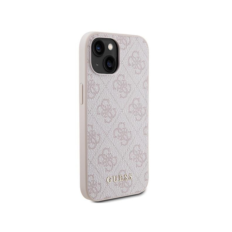 Guess 4G Metal Gold Logo dėklas iPhone 15 Plus - rožinis