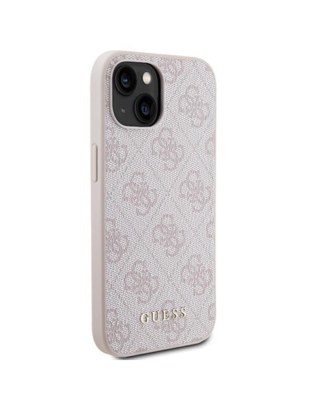 Guess 4G Metal Gold Logo dėklas iPhone 15 Plus - rožinis Guess 4G Metal Gold Logo dėklas iPhone 15 Plus - rožinis