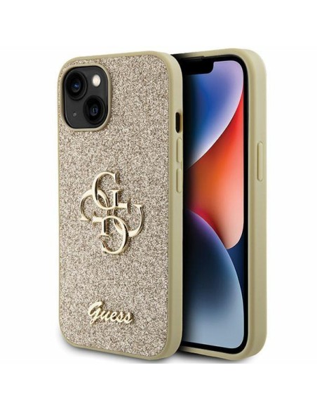 Guess Glitter Script Big 4G dėklas, skirtas iPhone 15 Plus - auksinis Guess Glitter Script Big 4G dėklas, skirtas iPhone 15 Plus - auksinis