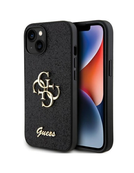 Guess Glitter Script Big 4G dėklas iPhone 15 Plus - juodas Guess Glitter Script Big 4G dėklas iPhone 15 Plus - juodas