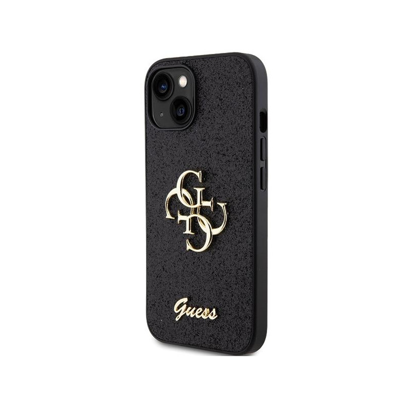 Guess Glitter Script Big 4G dėklas iPhone 15 Plus - juodas