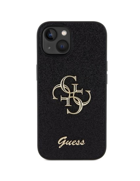 Guess Glitter Script Big 4G dėklas iPhone 15 Plus - juodas Guess Glitter Script Big 4G dėklas iPhone 15 Plus - juodas