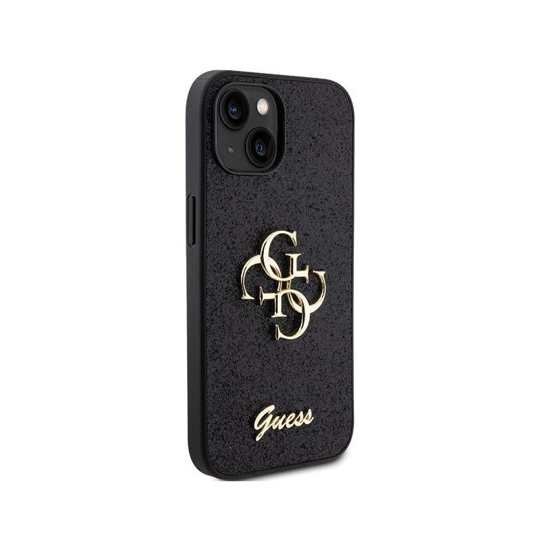 Guess Glitter Script Big 4G dėklas iPhone 15 Plus - juodas