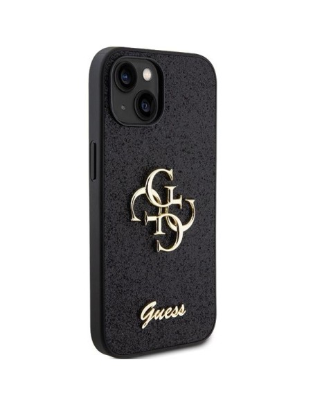 Guess Glitter Script Big 4G dėklas iPhone 15 Plus - juodas Guess Glitter Script Big 4G dėklas iPhone 15 Plus - juodas