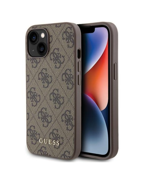 Guess 4G Metal Gold Logo dėklas iPhone 15 - rudas