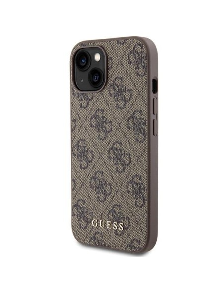 Guess 4G Metal Gold Logo dėklas iPhone 15 - rudas