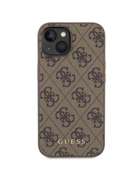 Guess 4G Metal Gold Logo dėklas iPhone 15 - rudas