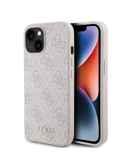 Guess 4G Metal Gold Logo dėklas iPhone 15 - rožinis Guess 4G Metal Gold Logo dėklas iPhone 15 - rožinis
