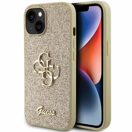 Guess Glitter Script Big 4G dėklas iPhone 15 - auksinis