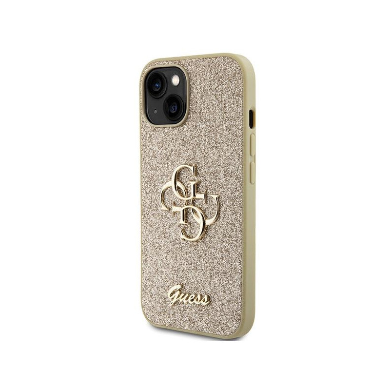 Guess Glitter Script Big 4G dėklas iPhone 15 - auksinis