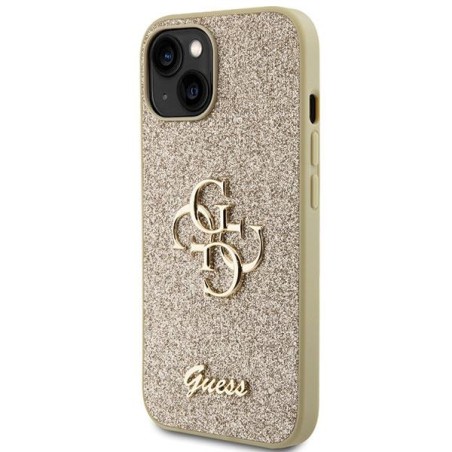 Guess Glitter Script Big 4G dėklas iPhone 15 - auksinis