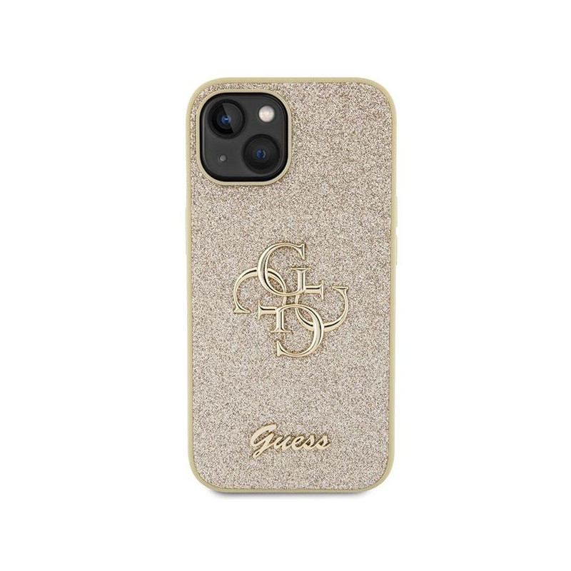 Guess Glitter Script Big 4G dėklas iPhone 15 - auksinis