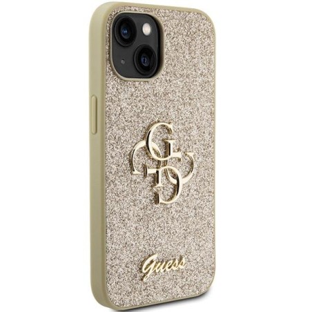 Guess Glitter Script Big 4G dėklas iPhone 15 - auksinis