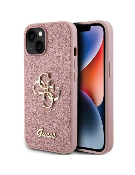 Guess Glitter Script Big 4G dėklas iPhone 15 - rožinis Guess Glitter Script Big 4G dėklas iPhone 15 - rožinis