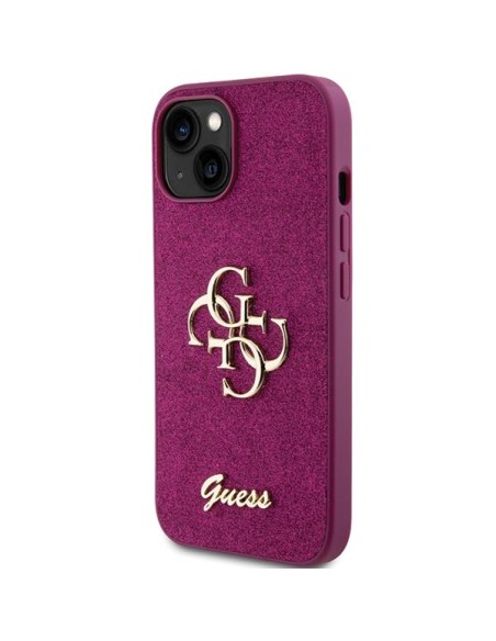 Guess Glitter Script Big 4G dėklas, skirtas iPhone 15 - violetinė
