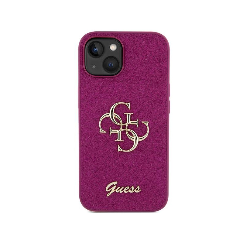 Guess Glitter Script Big 4G dėklas, skirtas iPhone 15 - violetinė