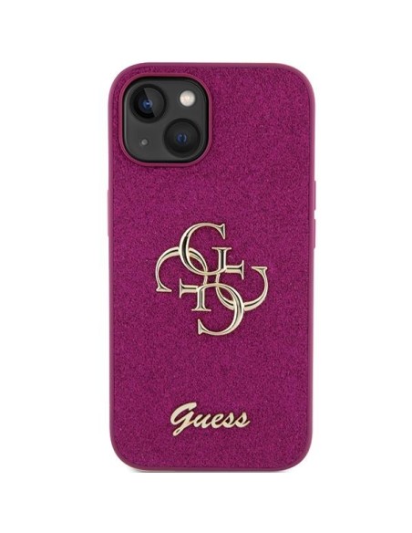 Guess Glitter Script Big 4G dėklas, skirtas iPhone 15 - violetinė