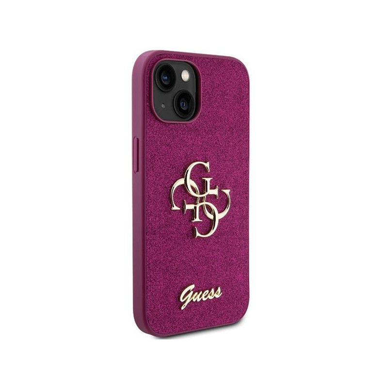 Guess Glitter Script Big 4G dėklas, skirtas iPhone 15 - violetinė