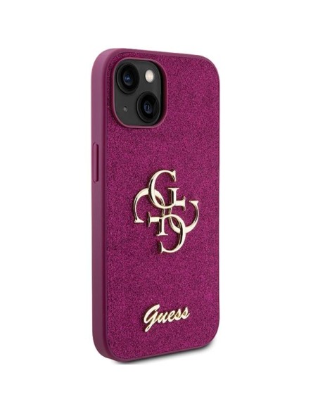 Guess Glitter Script Big 4G dėklas, skirtas iPhone 15 - violetinė
