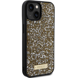 Guess Rhinestone Metal Logo dėklas, skirtas iPhone 15 - geltonas