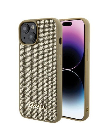 Guess Disco Metal Script dėklas iPhone 15 - auksinis Guess Disco Metal Script dėklas iPhone 15 - auksinis